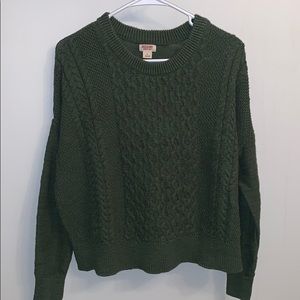 Green knit sweater.